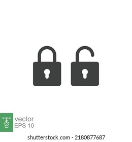 Lock and unlock icon. Simple solid style. Locker, open, closed, padlock, key, symbol, private, web, flat, password, safety, secure concept. Vector illustration isolated on white background EPS 10