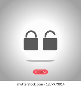 Lock and unlock Icon. Icon under spotlight. Gray background