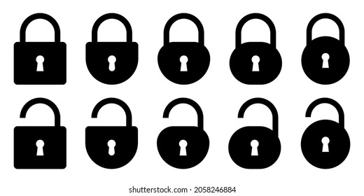 Lock and unlock icon. Vector illustration isolated on white background. Security symbol for website design, logo, app