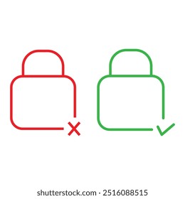 Bloquear e desbloquear ícones. Ícones de marca de seleção e cruz. Ícone de design bloquear e desbloquear para web e design gráfico. Bloquear o vetor de ícone isolado no plano de fundo branco. Ilustração vetorial. Arquivo Eps 65.