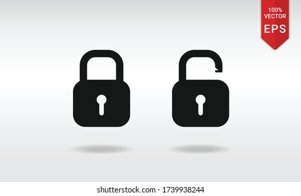 lock and unlock icons set with keyhole for protection and security password