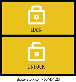 Lock and Unlock Icons in trendy flat style isolated on yellow background. Security symbol for your web site design, logo, app,. Vector illustration