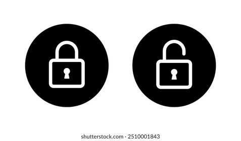 Lock and unlock line icon on black circle. Padlock sign symbol