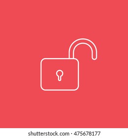 Lock Unlock Line Icon On Red Background