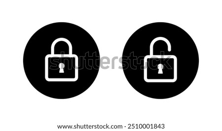 Lock and unlock line icon on black circle. Padlock sign symbol