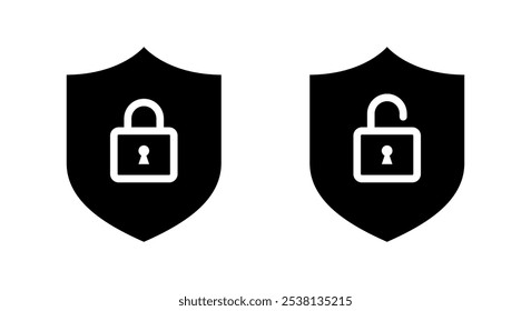 Lock and unlock line with shield icon. Secure guard concept