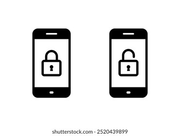 Bloquear y desbloquear en el icono de la pantalla del teléfono móvil. Teléfono móvil con símbolo de candado