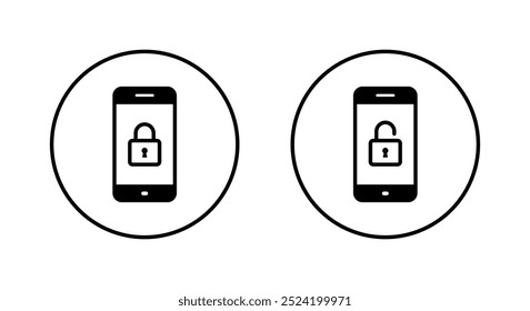 Bloquear y desbloquear en el icono de la pantalla del teléfono móvil en la línea circular. Teléfono móvil con símbolo de candado