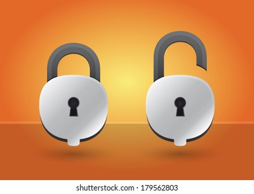 lock and unlock the lock on an orange background