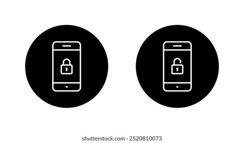 Bloquear y desbloquear en el icono de la pantalla del teléfono en el círculo negro. Teléfono móvil con símbolo de candado