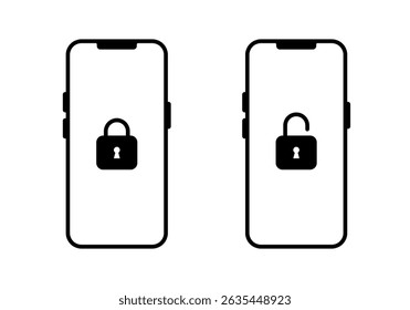 Bloquear e desbloquear no ícone da tela do smartphone. Símbolo de sinal de telefone do cadeado de segurança