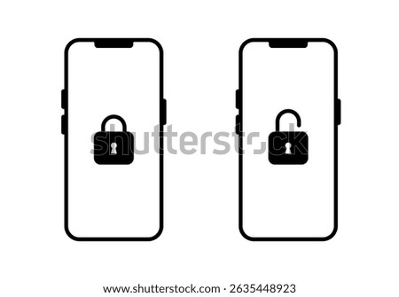 Lock and unlock on smartphone screen icon. Security padlock phone sign symbol