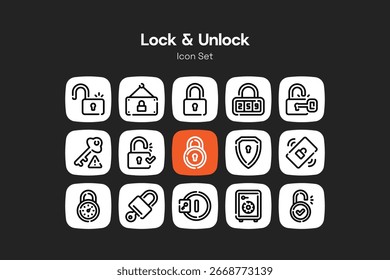 Lock and unlock outline icon set