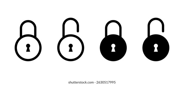 Lock and unlock padlock icon isolated on white background. Security, privacy protection sign symbol
