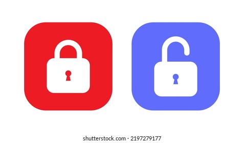 Lock and unlock padlock icon vector isolated on square background