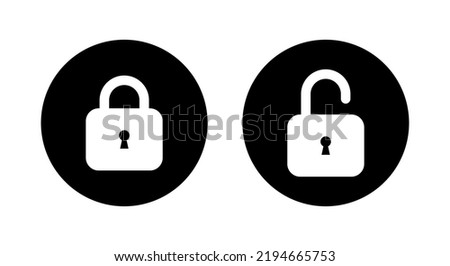 Lock and unlock padlock icon vector isolated on circle background