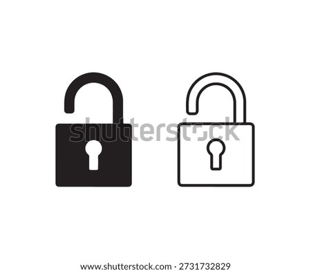 Lock and Unlock Padlock Icons, Secure Access and Data Protection Symbols