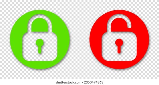 Lock and unlock padlock icons. Vector sign illustration. Transparent background.