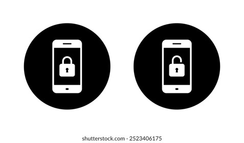 Bloquear y desbloquear el candado en el icono de la pantalla del teléfono móvil en el círculo negro