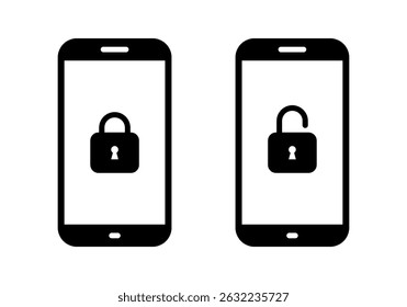 Bloquear y desbloquear el candado en el icono de la pantalla del teléfono. Símbolo de señal de smartphone de seguridad