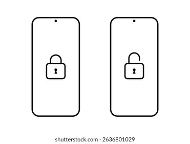 Lock and unlock padlock on smartphone icon. Security phone sign symbol