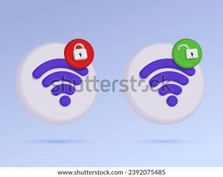 Lock and unlock padlock protection password wireless connection concept. Wi-Fi 3D vector icon account identity id privacy secure data information. minimal cartoon, isolated. 3d render illustration