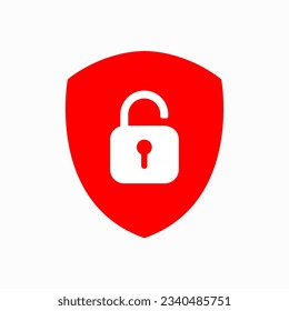 Lock or unlock padlock symbol with shield. Sign unlock on a white background. Vector illustration.