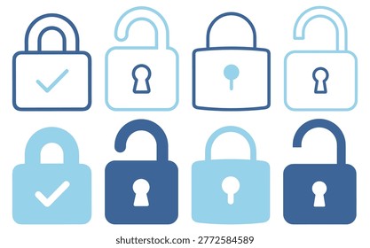 Lock Unlock Security Protection Icon Set on transparent background