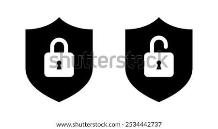 Lock and unlock with shield icon. Secure guard concept