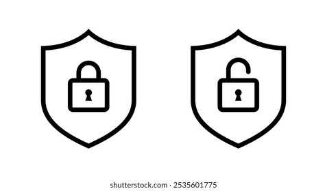 Bloquear y desbloquear con el icono de línea de escudo. Concepto de protección segura