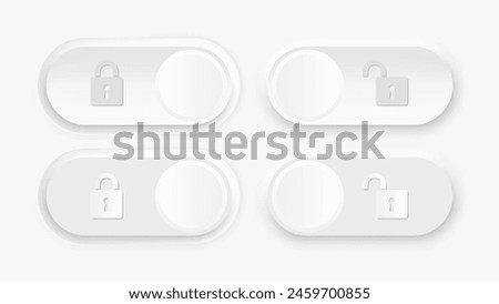 Lock and Unlock Slide in Neomorphism and Neumorphism Design. Skeuomorphic Lock and Unlock Switch for Mobile Applications and Web Pages. Vector Illustration.