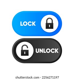 Lock or Unlock switch button. Concept to protect. On or Off mode. Vector illustration.