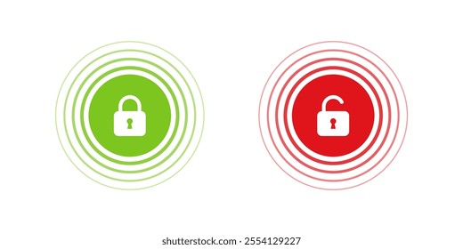 Lock and Unlock symbol. The padlock show protect and unprotected status. Cybersecurity and data protection technology. Icon element for app and web. Vector illustration.