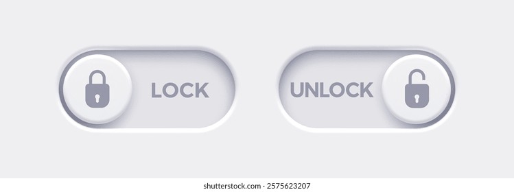 Lock and Unlock toggle switch buttons with open lock and closed lock icon. Material design switch buttons set. Vector illustration.