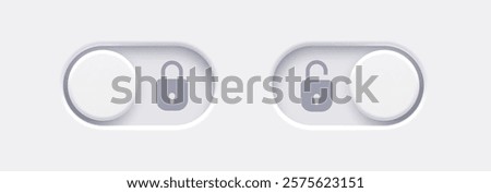 Lock and Unlock toggle switch buttons with open lock and closed lock icon. Material design switch buttons set. Vector illustration.