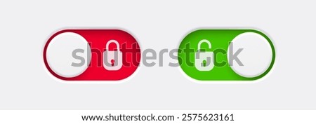 Lock and Unlock toggle switch buttons with open lock and closed lock icon. Material design switch buttons set. Vector illustration.