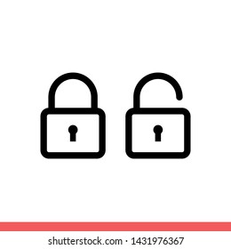 Lock and unlock vector icon, password symbol. Simple, flat design for web or mobile app