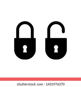 Lock and unlock vector icon, password symbol. Simple, flat design for web or mobile app