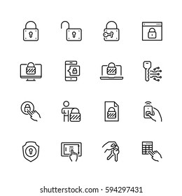 Lock And Unlock Vector Icon Set In Thin Line Style