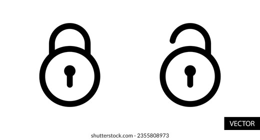 Bloquear y desbloquear iconos vectoriales en diseño de estilo de línea para sitio web, aplicación, interfaz de usuario, aislado en fondo blanco. Trazo editable. Ilustración vectorial EPS 10.