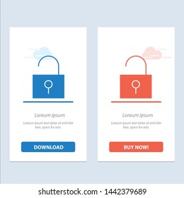 Lock, Unlocked, User Interface  Blue and Red Download and Buy Now web Widget Card Template