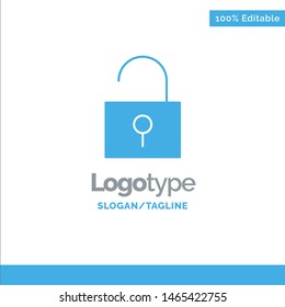 Lock, Unlocked, User Interface Blue Solid Logo Template. Place for Tagline. Vector Icon Template background