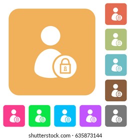Lock user account flat icons on rounded square vivid color backgrounds.