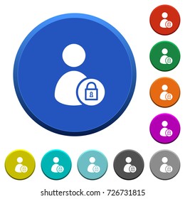 Lock user account round color beveled buttons with smooth surfaces and flat white icons