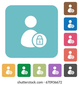 Lock user account white flat icons on color rounded square backgrounds