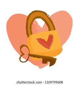Lock Valentine. Valentine Icon with love shape and scratch style in vector style. Vector Illustration