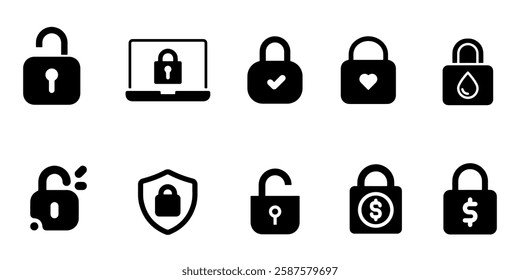 Lock vector art icon set. Padlock open and closed. Locked and unlocked icon. Security symbol use for web and app, logo. Vector illustration.
