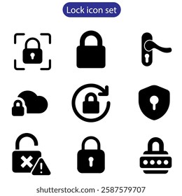 Lock vector art icon set. Padlock open and closed. Locked and unlocked icon. Security symbol use for web and app, logo. Vector illustration.
