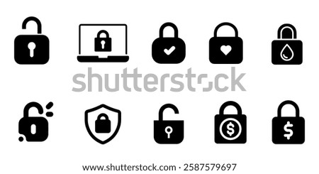 Lock vector art icon set. Padlock open and closed. Locked and unlocked icon. Security symbol use for web and app, logo. Vector illustration.
