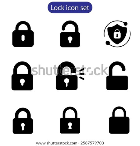 Lock vector art icon set. Padlock open and closed. Locked and unlocked icon. Security symbol use for web and app, logo. Vector illustration.
